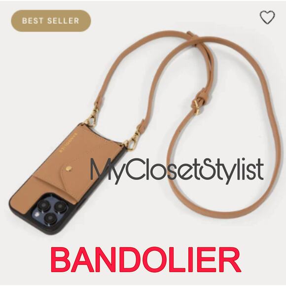 BANDOLIER Tan Leather 14 Pro Max Wallet Crossbody Strap Case Set NEW! - Picture 1 of 2